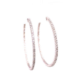 EXTRA LARGE 2.95CT DIAMOND 18KT WHITE GOLD 3D INSIDE OUT HOOP HANGING EARRINGS