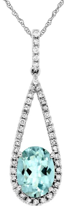 1.33CT DIAMOND & AAA AQUAMARINE 14KT WHITE GOLD 3D OVAL & ROUND FLOATING PENDANT
