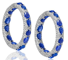 32CT DIAMOND & AAA SAPPHIRE 18KT WHITE GOLD PEAR SHAPE & ROUND HANGING EARRINGS