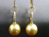 LARGE .84CT DIAMOND & AAA GOLDEN SOUTH SEA PEARL 18K WHITE GOLD HANGING EARRINGS