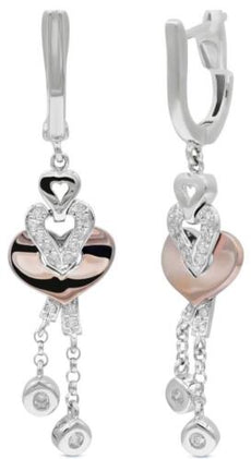 .18CT DIAMOND 18KT WHITE & ROSE GOLD 3D MULTI HEART CHANDELIER FUN LOVE EARRINGS