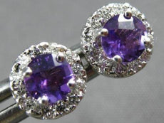 ESTATE .68CT DIAMOND & AAA AMETHYST 14KT WHITE GOLD 3D ROUND HALO STUD EARRINGS
