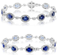 12.36CT DIAMOND & AAA SAPPHIRE 18KT WHITE GOLD OVAL & ROUND LOVE TENNIS BRACELET