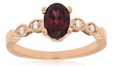 1.08CT DIAMOND & AAA RHODOLITE 14KT ROSE GOLD 3D OVAL & ROUND FILIGREE FUN RING