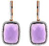 LARGE 15.40CT DIAMOND & AAA AMETHYST 14KT ROSE GOLD CUSHION CUT HANGING EARRINGS