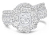 1.77CT DIAMOND 18KT WHITE GOLD 3D 4 PRONG FLORAL DOUBLE HALO SEMI MOUNT RING SET