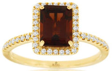 2.40CT DIAMOND & AAA GARNET 14KT YELLOW GOLD EMERALD CUT & ROUND FRIENDSHIP RING