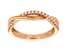 ESTATE .16CT DIAMOND 14KT ROSE GOLD CLASSIC ROUND CRISS CROSS INFINITY LOVE RING