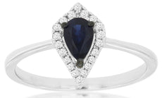 .55CT DIAMOND & AAA SAPPHIRE 14KT WHITE GOLD PEAR SHAPE & ROUND FRIENDSHIP RING