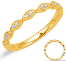 .09CT DIAMOND 14KT YELLOW GOLD 3D MULTI LEAF FILIGREE MILGRAIN ANNIVERSARY RING