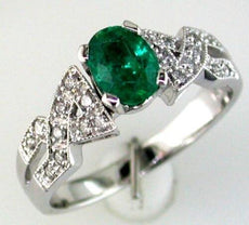 .60CT DIAMOND & AAA EMERALD 14KT WHITE GOLD OVAL & ROUND FILIGREE INFINITY RING