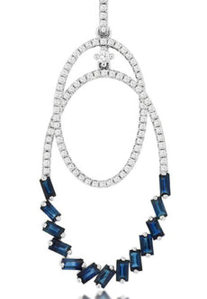 .96CT DIAMOND & AAA SAPPHIRE 14KT WHITE GOLD ROUND & BAGUETTE FLOATING PENDANT