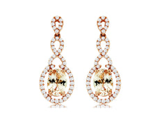 1.72CT DIAMOND & AAA MORGANITE 14K ROSE GOLD OVAL HALO INFINITY HANGING EARRINGS