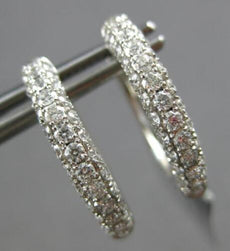 1.08CT DIAMOND 18K WHITE GOLD 3D CLASSIC PAVE 3 ROW HUGGIE HOOP HANGING EARRINGS