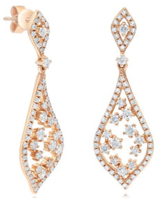 1.0CT DIAMOND 14KT ROSE GOLD OPEN FILIGREE FLORAL TEAR DROP FUN HANGING EARRINGS