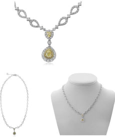 2.01CT WHITE & FANCY YELLOW DIAMOND 18KT 2 TONE GOLD PEAR SHAPE & ROUND NECKLACE
