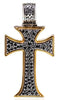 LARGE .91CT BLACK DIAMOND 18K YELLOW GOLD & 925 SILVER HANDCRAFTED CROSS PENDANT