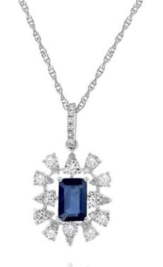 1.60CT DIAMOND & AAA SAPPHIRE 14KT WHITE GOLD SNOWFLAKE SQUARE FLOATING PENDANT