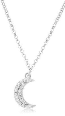 ESTATE .06CT DIAMOND 14KT WHITE GOLD 3D CLASSIC ROUND PAVE MOON LOVE NECKLACE