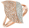 ESTATE WIDE .48CT DIAMOND 14KT WHITE & ROSE GOLD 3D CLASSIC DOUBLE LEAF FUN RING