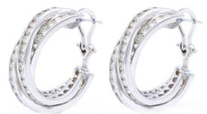 6.5CT DIAMOND 14KT WHITE GOLD 3D CHANNEL 3 ROW CRISS CROSS HOOP HANGING EARRINGS