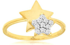 ESTATE .16CT DIAMOND 14KT YELLOW GOLD 3D CLASSIC DOUBLE STAR LUCKY FUN RING