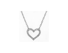 ESTATE .07CT DIAMOND 14KT WHITE GOLD 3D CLASSIC OPEN HEART LOVE NECKLACE