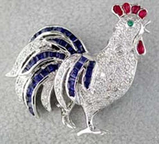 2.25CT DIAMOND & AAA MULTI COLOR SAPPHIRE 14KT WHITE GOLD 3D ROOSTER BROOCH PIN