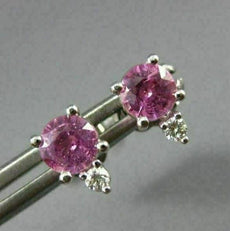 ANTIQUE .86CT DIAMOND & AAA PINK SAPPHIRE 14KT WHITE GOLD STUD EARRINGS #23439