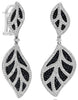 2.88CT WHITE & BLACK DIAMOND 18K WHITE GOLD DOUBLE LEAF CLIP ON HANGING EARRINGS