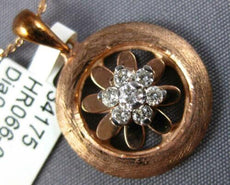 ESTATE .19CT DIAMOND 18KT ROSE GOLD CIRCLE OF LIFE MATTE & SHINY FLOWER PENDANT
