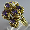 ANTIQUE LARGE 1.59CT DIAMOND & AAA AMETHYST 14KT YELLOW GOLD 3D FLOWER FUN RING
