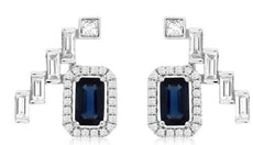 .86CT DIAMOND & AAA SAPPHIRE 14KT WHITE GOLD EMERALD CUT SQUARE HANGING EARRINGS