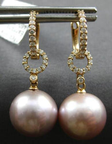 ESTATE .29CT DIAMOND & AAA PINK SOUTH SEA PEARL 18KT ROSE GOLD HANGING EARRINGS