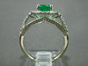 ESTATE WIDE 1.51CT DIAMOND & AAA EMERALD 14K WHITE GOLD 3D HALO ENGAGEMENT RING