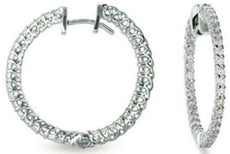 1.41CT DIAMOND 14KT WHITE GOLD 3D CLASSIC INSIDE OUT PRONG HOOP HANGING EARRINGS