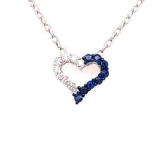 .65CT DIAMOND & AAA SAPPHIRE 18KT WHITE GOLD 3D OPEN HEART LOVE FLOATING PENDANT