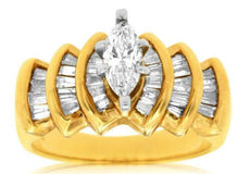 1.15CT DIAMOND 14KT YELLOW GOLD 3D MARQUISE AND BAGUETTE CLASSIC ENGAGEMENT RING