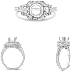 .49CT DIAMOND 14K WHITE GOLD ROUND & BAGUETTE 3 STONE SEMI MOUNT ENGAGEMENT RING