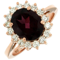 3.65CT DIAMOND & AAA RHODOLITE 14KT ROSE GOLD 3D OVAL & ROUND CLASSIC LOVE RING