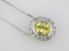 1.70CT DIAMOND & AAA YELLOW SAPPHIRE 14KT WHITE GOLD 3D OVAL BEZEL PENDANT