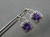 2.02CT DIAMOND & AAA AMETHYST 14KT WHITE GOLD CUSHION & ROUND HANGING EARRINGS