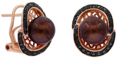 .62CT BLACK DIAMOND & AAA BROWN SOUTH SEA PEARL 14KT ROSE GOLD OVAL FUN EARRINGS