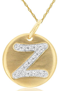.08CT DIAMOND 14KT YELLOW GOLD 3D LETTER Z INTIAL MATTE & SHINY FLOATING PENDANT
