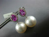 LARGE DIAMOND PINK SAPPHIRE & SOUTH SEA PEARL 18KT WHITE GOLD HANGING EARRINGS