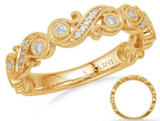 ESTATE .12CT DIAMOND 14KT YELLOW GOLD 3D ROUND OPEN FILIGREE MILGRAIN FUN RING