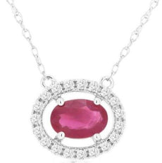 .67CT DIAMOND & AAA RUBY 14KT WHITE GOLD OVAL & ROUND CLASSIC HALO LOVE NECKLACE