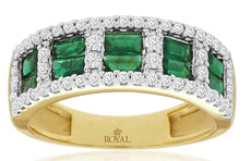 1.75CT DIAMOND & AAA EMERALD 14KT YELLOW GOLD BAGUETTE & ROUND ANNIVERSARY RING