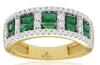 1.75CT DIAMOND & AAA EMERALD 14KT YELLOW GOLD BAGUETTE & ROUND ANNIVERSARY RING