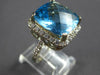 LARGE 10.80CT DIAMOND & AAA BLUE TOPAZ 14KT WHITE GOLD CUSHION & ROUND HALO RING